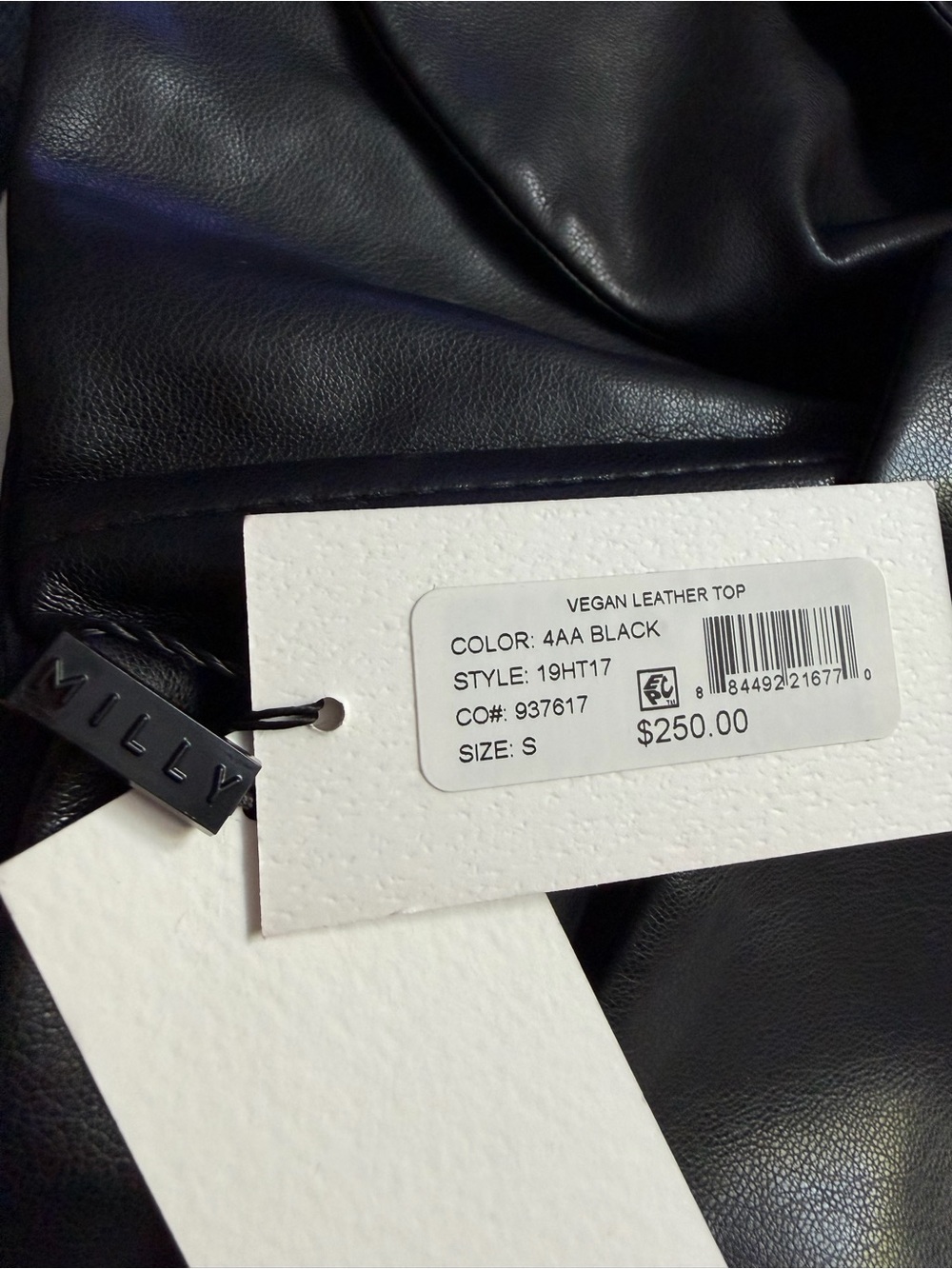 MILLY Black Vegan Leather One Shoulder Bow Crop Top Faux Leather Bustier Size S - Picture 5 of 10